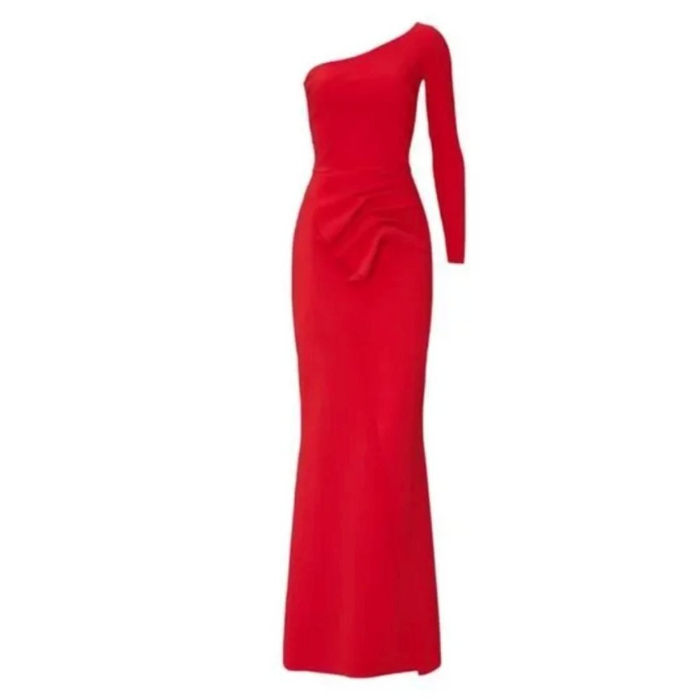 La Petite Robe di Chiara Boni Red Kimina One Shoulder Red Ruffle Gown Dress 10 - Picture 4 of 12